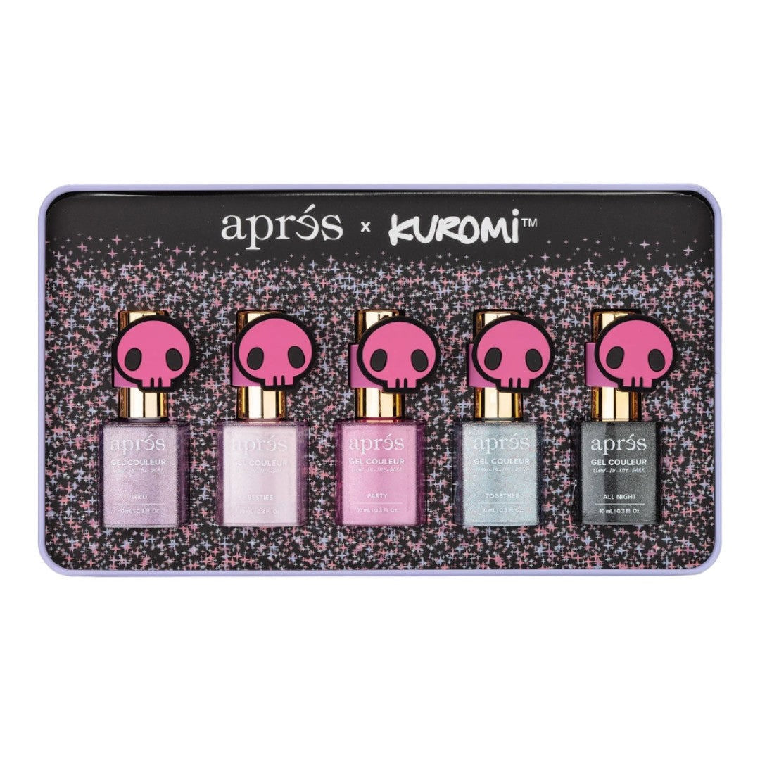 Apres Kuromi Naught & Nice Flash Glitter Gel Couleur W/ Pink Skull Cap Accessory