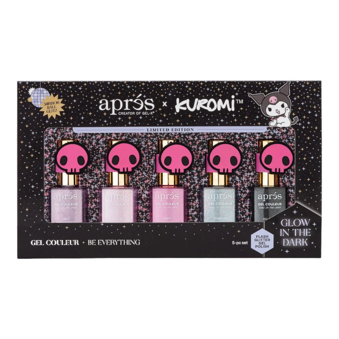 Apres Kuromi Naught & Nice Flash Glitter Gel Couleur W/ Pink Skull Cap Accessory
