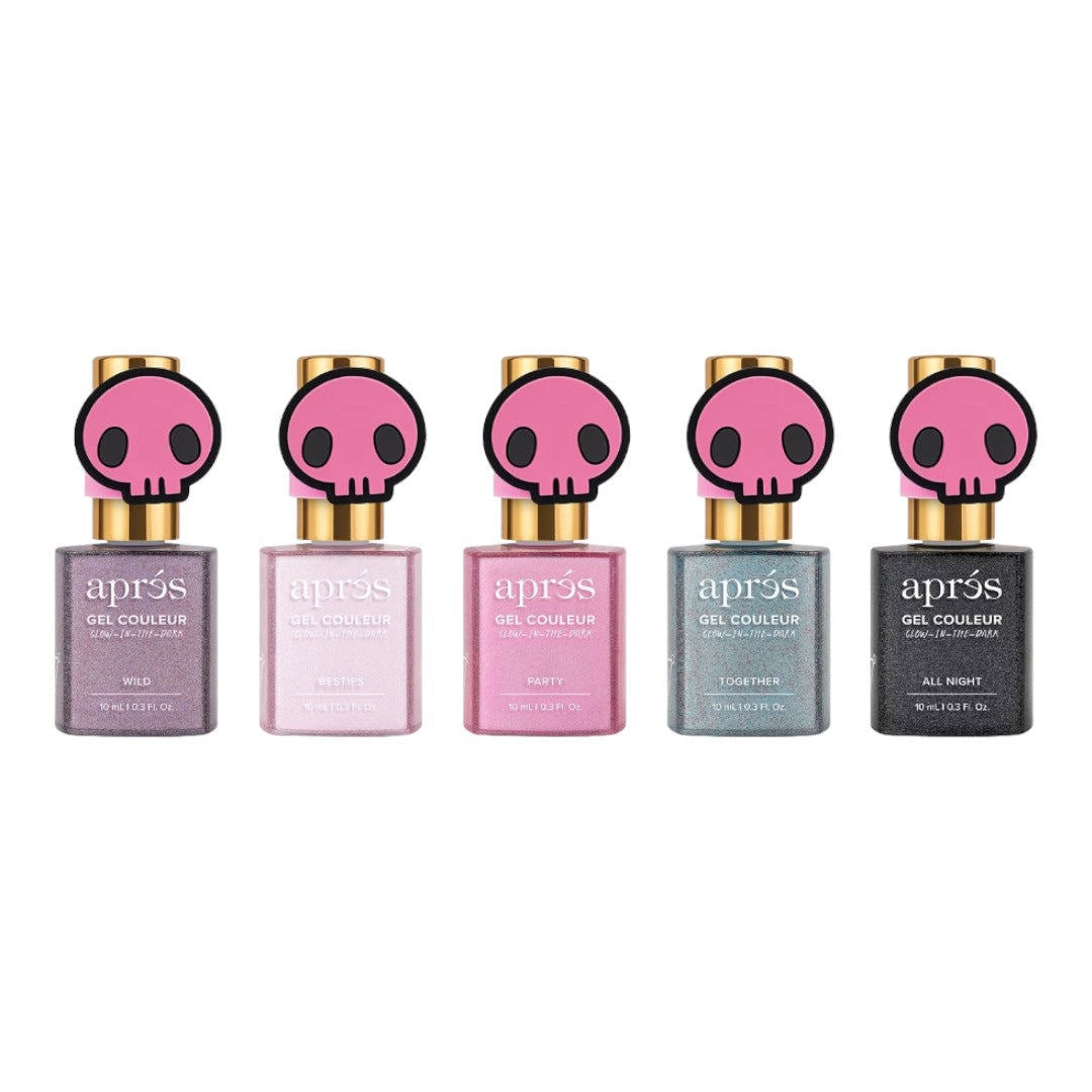 Apres Kuromi Naught & Nice Flash Glitter Gel Couleur W/ Pink Skull Cap Accessory